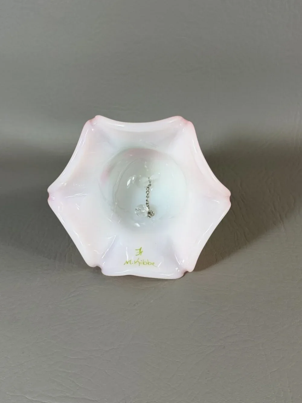 Vintage Fenton Art Glass Bell Hand-Painted Floral Signed M. Kibbe Satin Pink
